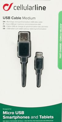 Cellularline Micro USB Kabel 0,6m Datenkabel Ladekabel schwarz