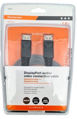 DisplayPort Audio Video Anschlusskabel 1,8m Kabel Display Port Stecker