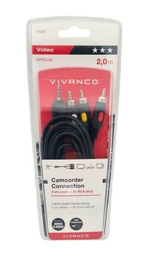 Camcorder Verbindungskabel 4-pol. 3,5mm Klinke - 3x Cinch Stecker 2m Kabel
