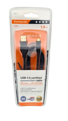 USB 2.0 Anschlusskabel USB A auf USB Micro B, Micro USB 1,8m Kabel