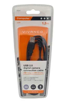 USB 2.0 Digitalkamera Verbindungskabel USB A - Mini USB 1,5m Kabel