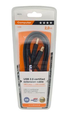 USB 2.0 Verlängerungskabel USB A Stecker - USB A Kupplung 2m Kabel
