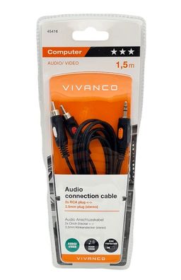 Audio Verbindungskabel 3,5mm Klinke - 2x Cinch Stecker 1,5m Kabel