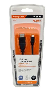 USB 2.0 OTG Adapter Kabel 0,15m USB A Kupplung - Micro USB Stecker