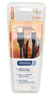 USB 2.0 Anschlusskabel USB A auf USB Micro B, Micro USB 1m Kabel
