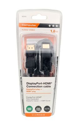 DisplayPort HDMI Anschlusskabel DisplayPort Stecker - HDMI Stecker 1,8m Kabel