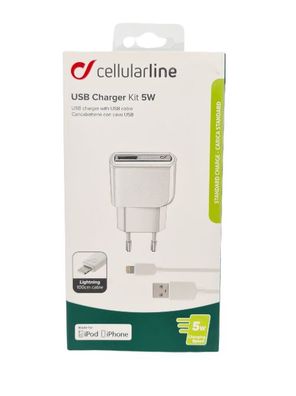 Cellularline Ladekabel USB 2in1 Charger für Apple Geräte Ladegerät Netzteil 1m