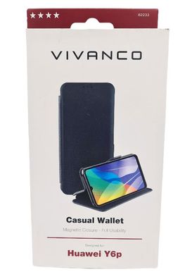 Huawei Y6p Casual Wallet Bookcase Tasche Visitenkartenfach Magentisch Stand
