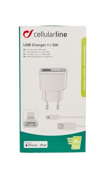 Cellularline Fast Charge 5W USB Netzteil Ladegerät für iPhone + lightning Kabel