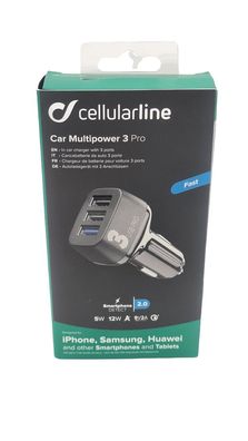 Cellularline USB Car Charger Multipower 3 KFZ Universal Ladegerät 12/24V schwarz