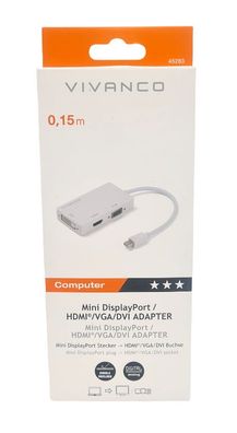 Vivanco Mini DisplayPort HDMI VGA DVI Adapter weiß 0,15m
