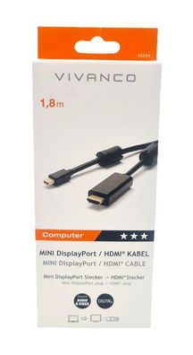 Vivanco Mini DisplayPort Stecker - HDMI Stecker Kabel 1,8m schwarz