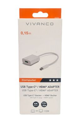 Vivanco USB Type C Stecker / HDMI Buchse 15cm weiß UHD HDR 4K