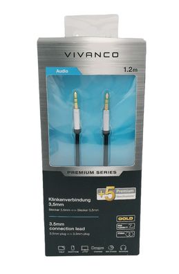 Vivanco Premium Audio Klinken 3,5mm Kabel Stecker 1,2m Aux schwarz vergoldet