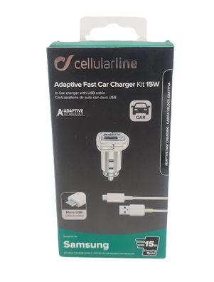 Cellularline Kfz Ladestecker Kabel Micro-USB Samsung 15W Charger 12V/24V