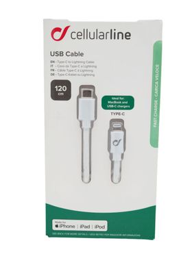 Cellularline Ladekabel 1,2m USB Typ C Apple iPhone X XS XR 12 13 iPad Kabel