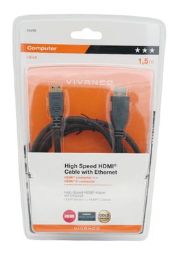 Vivanco High Speed HDMI Kabel mit Ethernet HDMI Stecker - HDMI C Stecker 1,5m