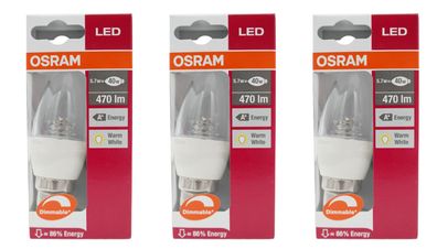 3x Osram LED Suberstar Classic B Kerze 5,7W=40W B22d klar warmweiß 2700K Dimmbar