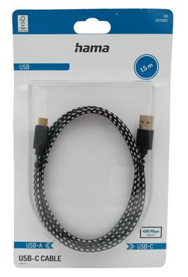 Hama High Speed Daten Ladekabel Typ C USB C 1,5m vergoldete Stecker Gewebemantel