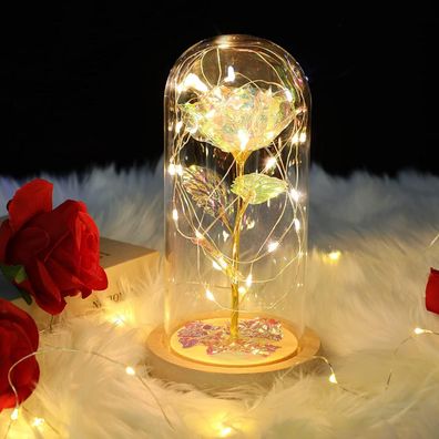 Eternal Rose in Glass with LED Light, Beauty and Animal Rose Gift for Her