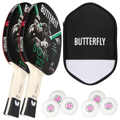 Butterfly 2x Timo Boll SG11 Tischtennisschläger + Hülle + 6x 40+ 3 * * * TT Bälle