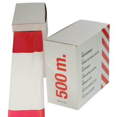 Folien-Absperrband 500 m x 80mm rot-weiß geblockt Abrollbox
