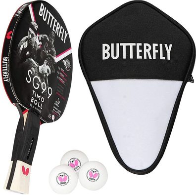 Butterfly 1x Timo Boll SG99 Tischtennisschläger + Hülle + 3x 40+ 3 * * * TT Bälle