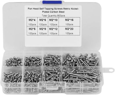 800pcs M2 Schrauben, Edelstahl Schrauben Kreuzschlitzschrauben Set mit