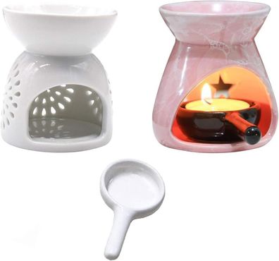Keramik Teelampe Kerzenständer, ätherisches Öl Brenner mit Löffel, weiß
