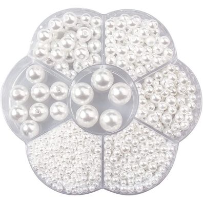 Pack of 1150 White Round Beads 3/4/5/6/8/10/12 mm White Faux Pearl Jewellery