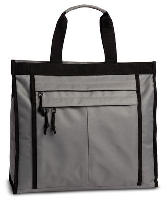 große stabile Einkaufstasche mit 2 Reißverschlussvortaschen, grau