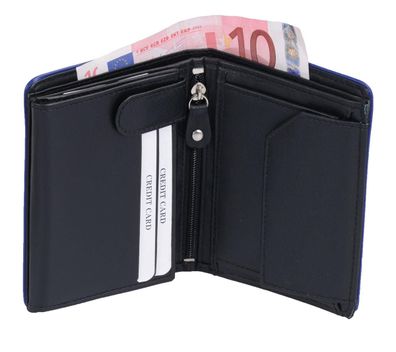 Herrenbörse Herren Geldbörse Leder Brieftasche Kombibörse , schwarz mit blauem Rand