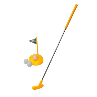 Mini Golf Set für Kinder | 5-teilig gelb | 1 Schläger, 3 Bälle, 1 Loch mit Fahne