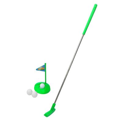 Mini Golf Set für Kinder | 5-teilig grün| 1 Schläger, 3 Bälle, 1 Loch mit Fahne