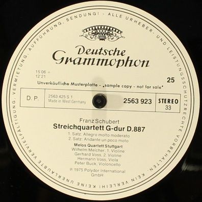 Deutsche Grammophon 2563 923 - Streichquartett G-dur D.887