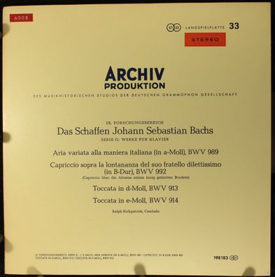 Archiv Produktion 198 183 - Das Schaffen Johann Sebastian Bachs