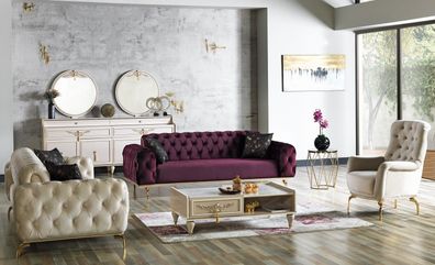 Designer Sofagarnitur 3 + 3 + 1 Sitzer Couch Polster Sitzgarnitur Set Chesterfield
