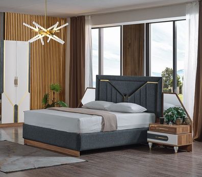 Luxus Schlafzimmer Set Bett + 2x Nachttische + Schrank Holz Komplettes Modern Neu