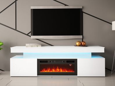 TV-Lowboard EF 2D Glossa mit Kamin Realistische LED-Flamme Modern Kollektion M24