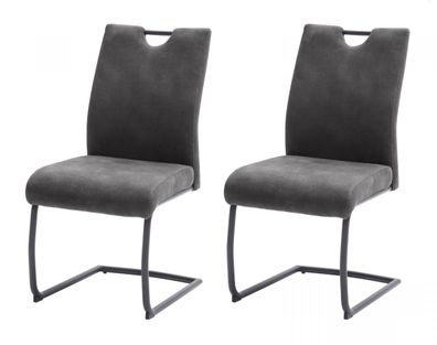 Freischwinger Stuhl Set 2 Stühle Polsterstuhl grau mit Komfortsitz Acroma bis 150 kg