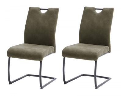 Freischwinger Stuhl Set 2 Stühle Polsterstuhl mit Komfortsitz olive Acroma bis 150 kg