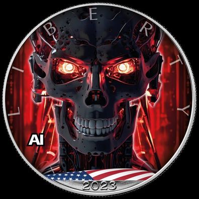 Silbermünze USA Silver Eagle KI Terminator (3) 2023 1 oz Farbe Stempelglanz