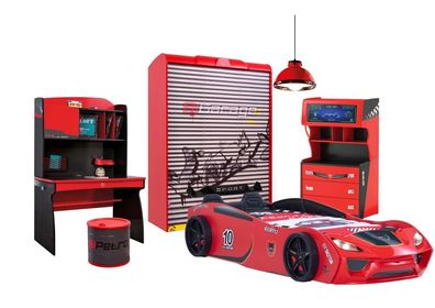 Kinderzimmer Rennwagenzimmer Racer mit Turbo V2 Autobett in rot