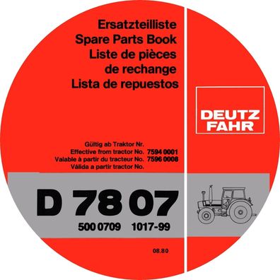 Ersatzteilliste für den Deutz Fahr Traktor D 7807 Deutsch