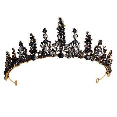 Schwarze, juwelenbesetzte Königinkrone, runde Vintage-Barock-Tiaras und Kronen