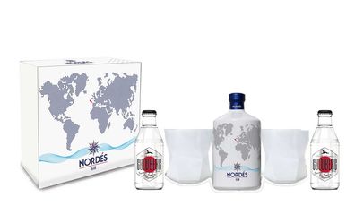 Nordes Atlantic Schuber Geschenkset Gin aus Galizien 0,7l (40% Vol) + 2x Gläser