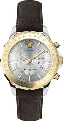 Versace VEV601323 Signature Chronograph gold silber braun Leder Herren Uhr NEU