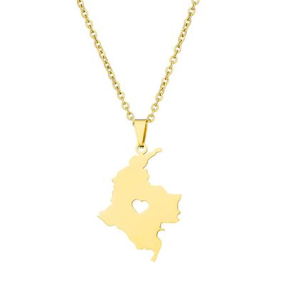 Kolumbien Karte Herz Anhänger, Edelstahl Halskette, Mode Halskette