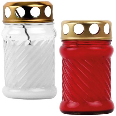 HS Candle Grablicht aus Glas Rille (Rot/ Weiß) ca. 24h Brenndauer Grabkerze Kerze