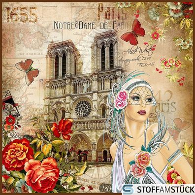 Stoff Kissen Panel Kunstleder Notre-Dame 20'er 45 cm x 45 cm digital bedruckt